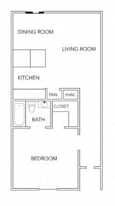 Floor plan for 1 bed, 1 bath, 550 sqft